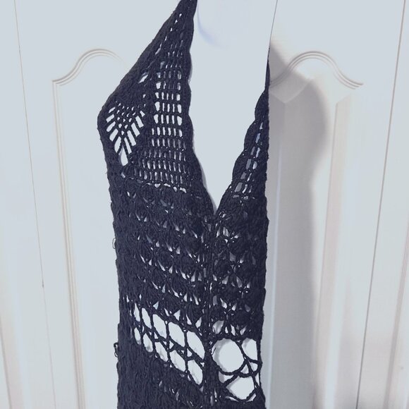 Cleobella Crocheted Dress-Black-Size Small-Stretch-Luxury-Resort Wear Cover-Sun - Picture 8 of 16